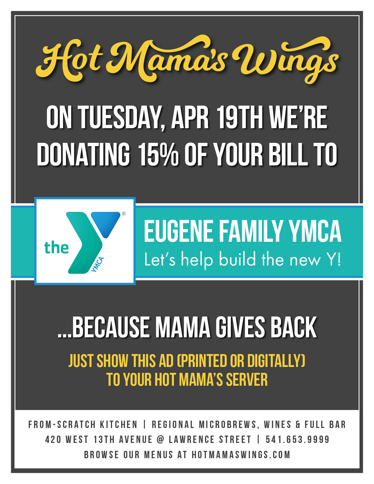 Hot Mama's Wings Fundraiser Eugene Family YMCA